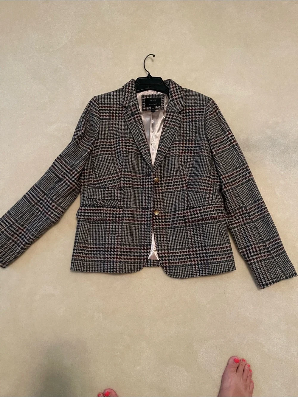 J. Crew Women's Glen Plaid Blazer in Black and White with Red Accents